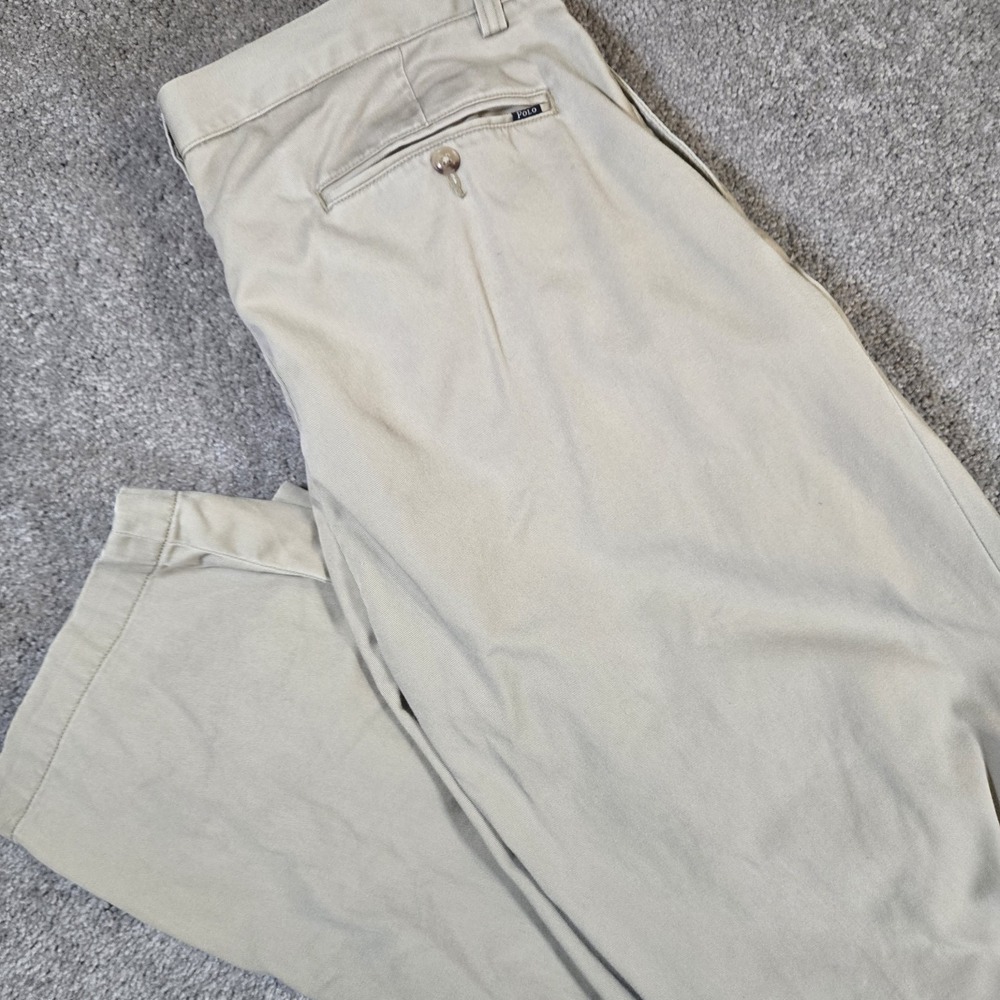 Vintage Polo Ralph Lauren Prospect Pants Mens 36x32 Tan Khaki 100% Cotton Preppy